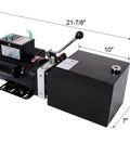 Heavy Duty Single Acting Hydraulic Power Unit With Steel Tank, 21-7/8" long, robust black pump for reliable performance.
