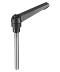 Rock Solid Adjustable Clamping Lever Handle With M8 X 70 Millimeter Thread In Matte Black 304 Stainless Steel, close-up view.