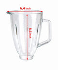 6-Cup Glass Jar Replacement For Oster Blenders measuring 6.4x8.6 inches, showing side view with handle
