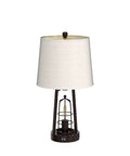 Farmhouse Bedside Lamp With Touch Control And Dimmable Lighting, featuring birdcage design, USB Charging Port, beige shade.