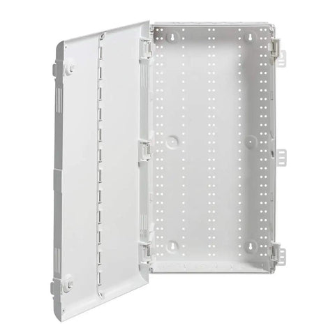 28-Inch Wireless Structured Media Center With Vented Hinged Door White Finish No-Fuss Tool-Free Door Install Wi-Fi Transparent Enclosure