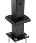 Close-up view of Built Solid Ready To Rock Pre Drilled Cable Railing Post Kit With 12 Holes For Level Decks And Balconies 42 Inch High black steel post mount.