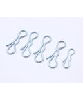 Heavy Duty 5-Piece Alloy Steel Cotter Pins For Tough Mechanical Jobs, silver pins arranged by size, ideal for industrial repairs.