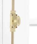 Solid Brass Window Cremone Bolt With Classic Style, Heavy Duty 6 Feet, Polished Lacquered Finish, close-up of locking mechanism on window.