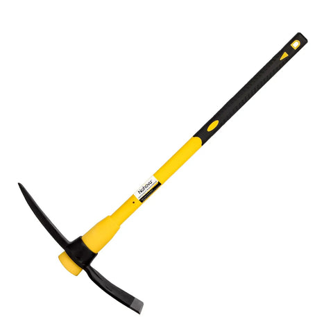 Heavy Duty Forged Steel Pick Axe With Shock Absorbing Fiberglass Handle For Digging And Chiseling In Hard Ground Concrete And Rocky Soil 36 Inch