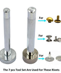 Pro Grade 7 Piece Metal Domed Rivet Setter Kit With 6mm 8mm And 10mm Rivet Setters Double Sided Bases visible