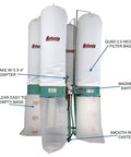 Shop Beast 10 HP Industrial Dust Collector With Heavy Duty 3 Phase Motor And Easy Moving 3 Inch Casters Plus Massive Suction Power To Keep Your Workspace Spotless In Tough Black Paint, showing filter bags and caster wheels.