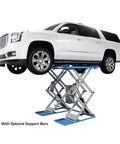 Shop Beast Commercial Scissors Lift, 9000 Lb Auto Garage Hoist, Air Powered Floor Jack, vehicle raised for easy maintenance.
