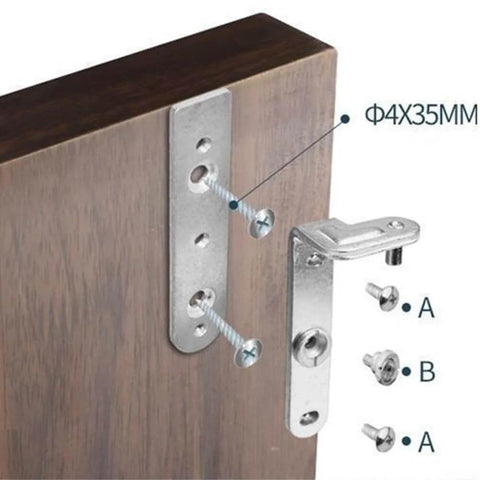Close-up of Two Pack Adjustable Rotatable Hidden Door Hinges For Wood Secret Doors Heavy Duty Zinc Alloy Silver Finish Concealed 3D Adjustable Door Hardware For Modern Homes Cabinets Durable Quiet Operation showing parts and screws on wooden surface