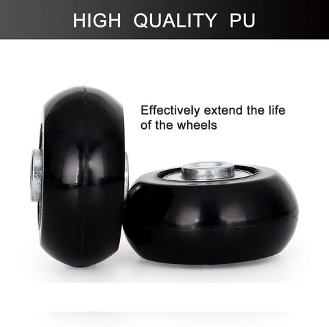 50mm Luggage Replacement Wheels Set Of 4 For Suitcases, Silent PU Swivel Caster Wheels, Durable Bearing, Black, Side View