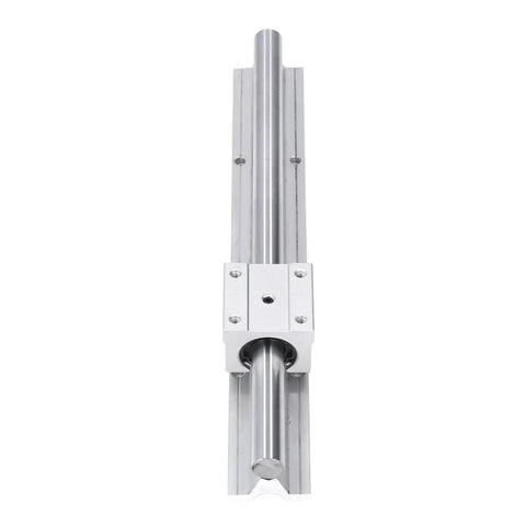 Heavy Duty Linear Rail Guide Kit With Steel Motion Shaft And Slide Block For CNC Robotics, 300mm Length, 2 Pack, Pro Grade, High Precision, Low Noise, Durable, Smooth Linear Motion For Automation Projects. Front view of steel linear rail with slide block