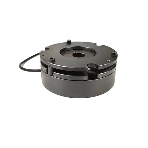 DHD2-30 electromagnetic brake for servo motor, round steel housing with black finish and wired connection