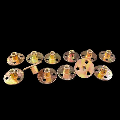 12-pack of 1/4-20 Brad Hole Tee Nut For Wood Furniture, 3-Hole Iron Plate T Nut With Zinc Plated Carbon Steel Round Base