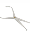 Heavy Duty Boss Level Double Ended Bowl Caliper Stainless Steel Measuring Gauge from an above angle, displaying calibrated measuring edges.