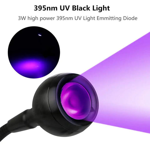 3W 395Nm UV Black Light With Flexible Gooseneck For Art And Fluorescent Paints Satin Detection Blacklight Posters Party Glow