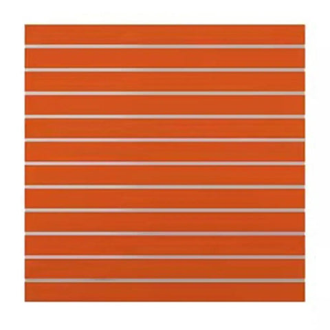 Durable Wood Slat Wall Panels With Pegboard Display Stand For Home Workshop And Garage Organization A Multifunction Slatwall Rack In Bright Orange Color 122 By 1.5 By 122 Cm For Easy Storage And Hanging, front view