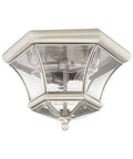 Monterey 3 Light Flush Mount Ceiling Light With Brushed Nickel Finish clear beveled glass solid brass for indoor outdoor use