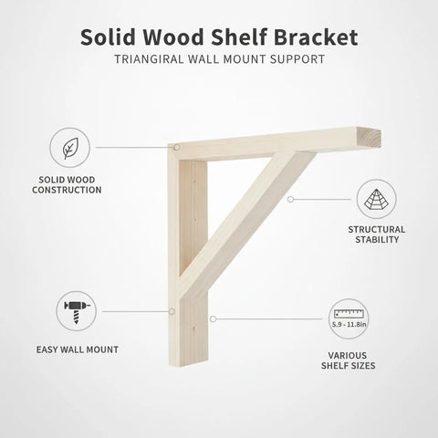 Solid Wood Triangular Wall Mount Bracket For Floating Shelves Heavy Duty Support For Home Storage Holds Books Plants And Decor