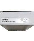 Box for Industrial Fixed Mount 2D Barcode Reader, model SR-610, white packaging with label and barcode visible