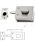 Built Tough Stainless Steel Slide Bolt Lock With Flat Key For Glass Doors And Metal Cabinets, shown with dimensions.