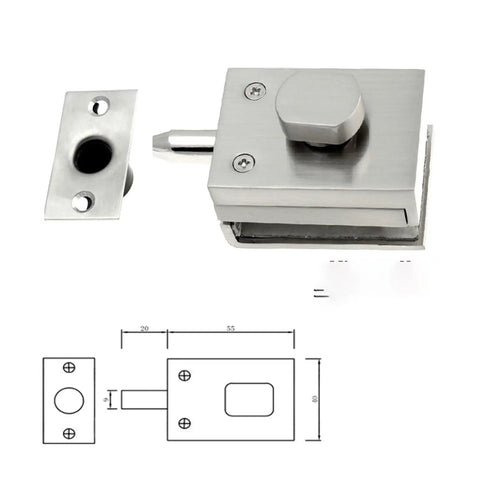 Built Tough Stainless Steel Slide Bolt Lock With Flat Key For Glass Doors And Metal Cabinets, shown with dimensions.