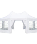 Heavy Duty Octagonal Party Tent 20x15ft With Six Removable Sidewalls, Church Windows, And Pull-Back Doors, front view