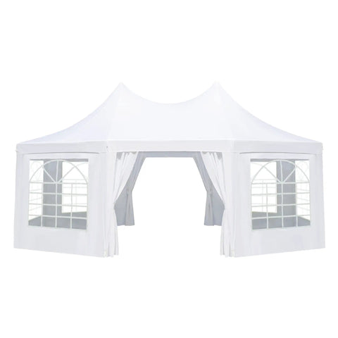Heavy Duty Octagonal Party Tent 20x15ft With Six Removable Sidewalls, Church Windows, And Pull-Back Doors, front view