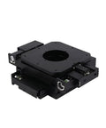 Motorized Rotation Stage With Linear Translation And Multi Axis Precision Alignment Featuring A 120mm Worm Drive shown from above with black steel design.