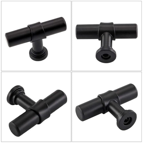 10 Pack Black Cabinet Knobs With Single Hole T Bar Pulls, 2 Inch Overall Length, 34mm Height, 12mm Diameter, Durable Kitchen Cabinet Drawer Hardware For Quick Upgrade