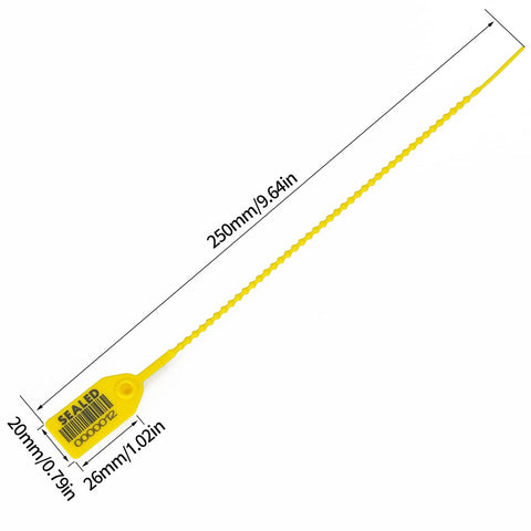 Yellow Plastic Barcode Seals Pack, Tamper Evident Security Tags, Pull Tite Zip Ties For Fire Extinguishers, 10 Inch Length