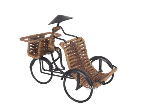 Killer Vintage Asian Rickshaw Driver Card Holder With Sleek Metal Body And Super Cool Rattan Detailing Perfect For Your Desk Or Shelves Bringing Fresh Home Office Energy To Your Space At Seven By Four Inches Wide.