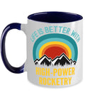 Two Tone High Power Rocketry Coffee Mug 11oz Blue For Everyday Sips And Gift Ready Vibes showing rainbow and mountain design