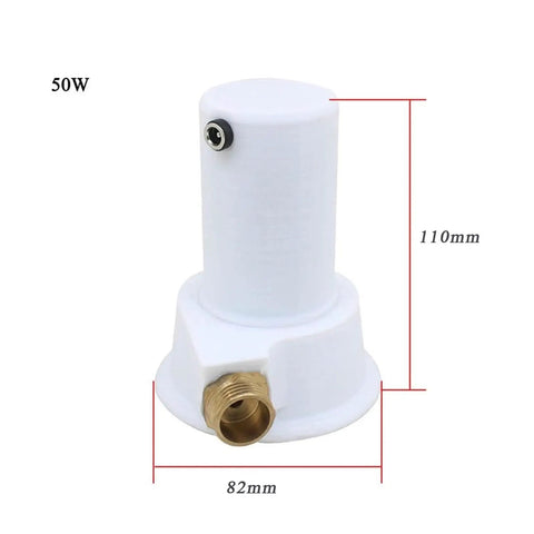 Side view of the 50W Portable Micro Hydro Generator Water Turbine Power Kit, showing dimensions and brass connector.