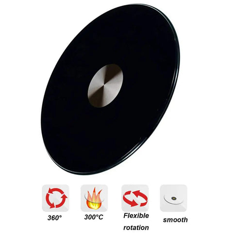 Heavy-Duty Glass Lazy Susan Turntable For Dining Table - Round Black Lacquered Tempered Glass Rotating Tray, angled view