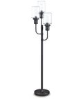 Urban Industrial Floor Lamp With Three Glass Shades In Bronze Finish, 60 Inch Tall, Plug In With Easy On Off Switch For Modern Living Rooms And Lounges