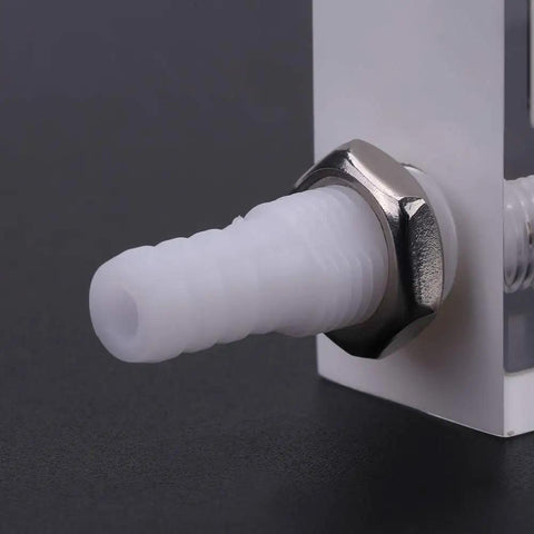 Gas Flow Meter 1 To 10 LPM With Control Valve For Oxygen And Air, Transparent Acrylic Meter With 8mm Hose Barb, close-up hose barb