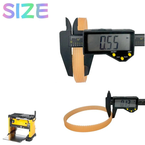 Measurement of Four Pack Heavy Duty Six Rib Planer Drive Belt With Non Slip Grip showing 0.55 inch thickness and size details.