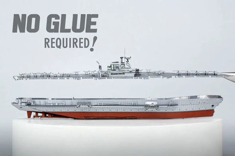 Premium Series USS Midway Aircraft Carrier 3D Metal Model Kit For Adults DIY Ready showing snap-fit assembly