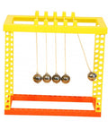 Newtons Cradle Desk Ball Set For Physics Fans And Science Nerds Glass Pendulum Balls, yellow and orange frame on white background.