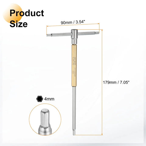 Real Heavy Duty 4Mm Metric Sliding T Handle Hex Key Wrench Crafted From Heat Treated Chrome Vanadium Steel Features A Smooth Spin Sleeve For Fast Home Fixes And Pro Garage Grind; shows product dimensions and hex tip.