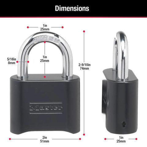 Dimensions of Black Combination Padlock With Your Own No Fuss Four Digit Code For Indoor And Outdoor Use, Model 178D