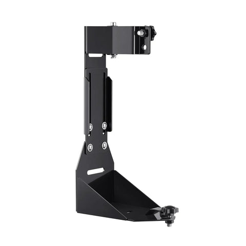 Rock Solid High Lift Jack Mount Bracket For Jeep Wrangler YJ TJ JK JL, black steel construction, side view, robust design for off-road use.