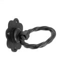Kickstart Your Home Decor Game With This Straight Up Solid Black Wrought Iron Cabinet Handle Featuring Antique Flower Roped Detail And Rust Resistant Finish For Zero Stress Updates, side view.