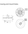 Workhorse Brushless Motor Built For Serious UAV Drones eVTOL Fixed Wing And Multirotor Quadcopters drawing with dimensions and mount holes.