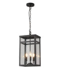 Three Light Outdoor Indoor Pendant Light Black Exterior With Seeded Glass Shade Dope Modern Chandelier For Front Porch Entrance And Foyer Weather Resistant Hanging Ceiling Mount For Outdoor Or Indoor Use image