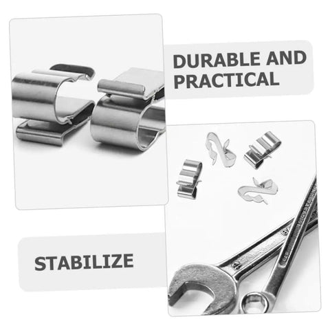 Hella Tough 50 Pack Stainless Steel Solar Cable Clamps For Photovoltaic Wire Management, showcasing durable clips and tools.