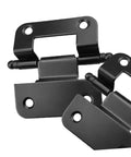 Concealed black iron cabinet door hinges set (10 pcs) with mounting plates, close-up view