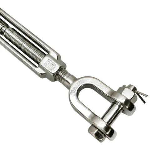 Rock Solid Heavy Duty 3/8X6 Jaw Jaw Turnbuckle Built Like A Tank With Premium 316 Stainless Steel angle showing tensioning screw
