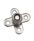 Square stainless steel damping torque hinge with four mounting holes, front view