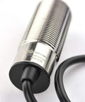 Close-up of Built Tough Waterproof Industrial Ultrasonic Distance Sensor With Temperature Compensation 35 To 550 Cm Range RS485 interface.